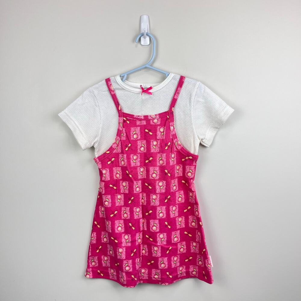 Vintage Healthtex Pink Floral Layered Tank Top T-Shirt Dress 5T